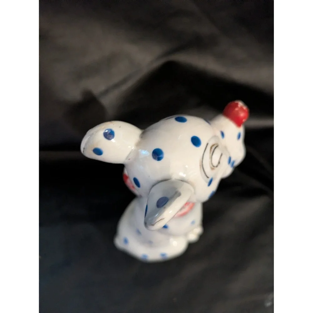 Blue Spotted Dog Scotch Ceramic Decanter Figurine‎ Red Bow Stopper 8.5 In